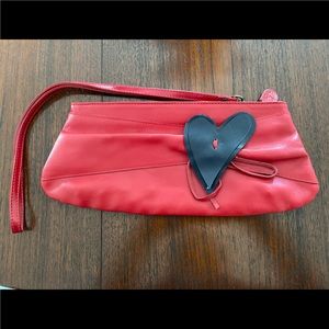 T Bags Los Angeles red leather clutch w/wristlet new/never used, no tags